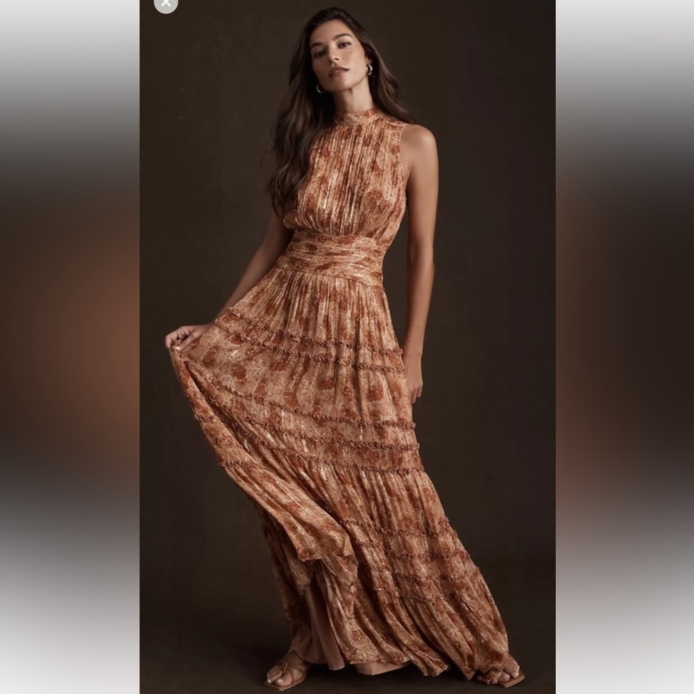 BHLDN Juniper Tiered Backless High-Neck Gown